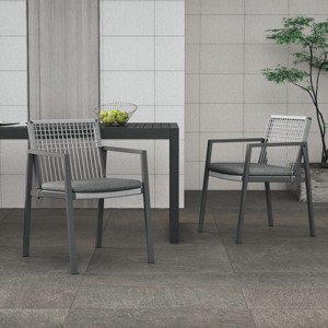 Coolbibila Modern Gray Fabric Upholstered Dining Room Arm Chairs,Woven Rope Back Aluminum Outdoor Patio Dining Furniture for Garden Poolside - 1 of 4
