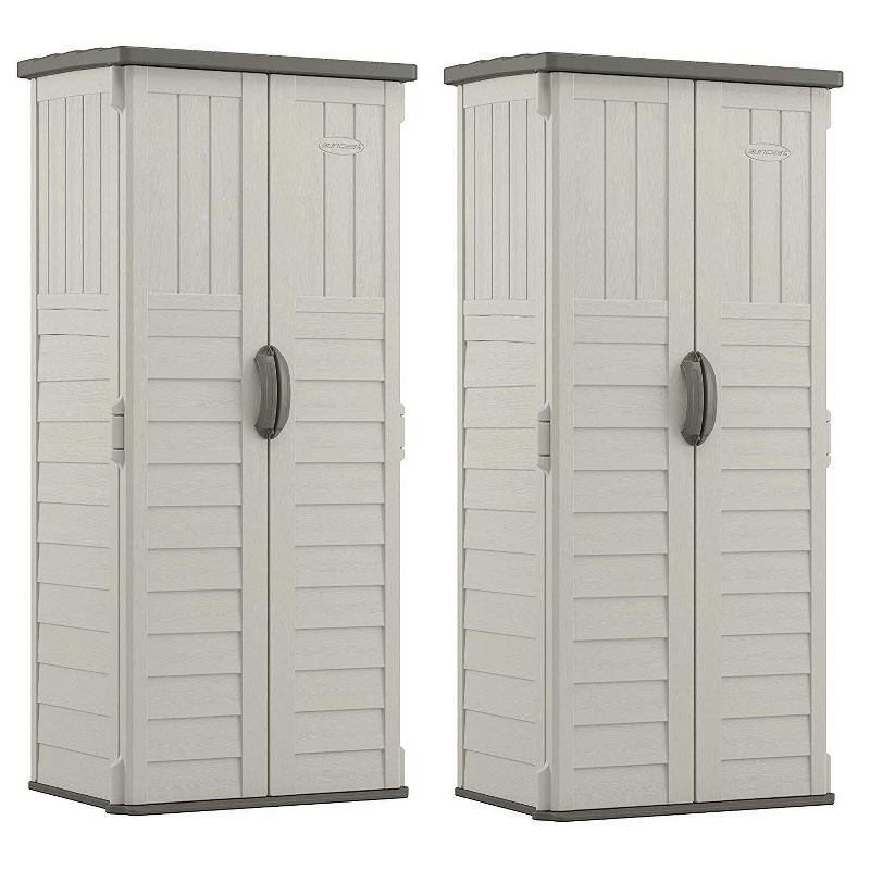 Suncast BMS1250 32.25" x 25.5" x 72" 22 Cubic Feet Resin Versatile Vertical Storage Shed Building for Garage, Vanilla and Stormy Gray, 1 of 5