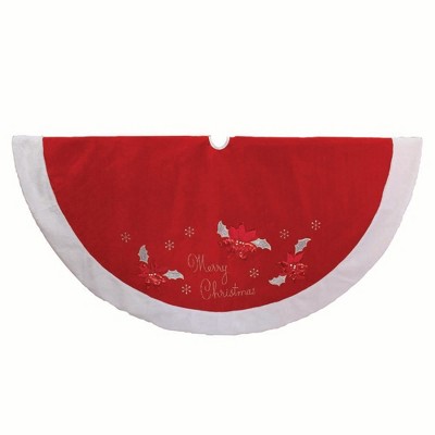 Kurt Adler 72" Red and White Velvet Merry Christmas Applique Treeskirt