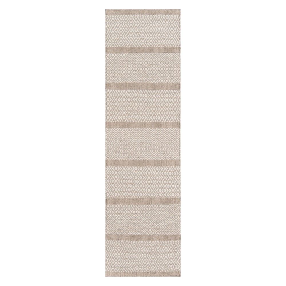 2'3inx8' Stripe Woven Runner Beige - Momeni