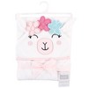 Hudson Baby Infant Girl Cotton Polyester Animal Face Hooded Towel, Flower Llama, One Size - 2 of 2