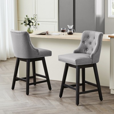 Gericco 26" Swivel Bar Stools, Upholstered Swivel Counter Stools with Back, Modern Kitchen Island Stools with Solid Wood Legs