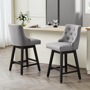 Gericco 26" Swivel Bar Stools, Upholstered Swivel Counter Stools with Back, Modern Kitchen Island Stools with Solid Wood Legs - 1 of 4