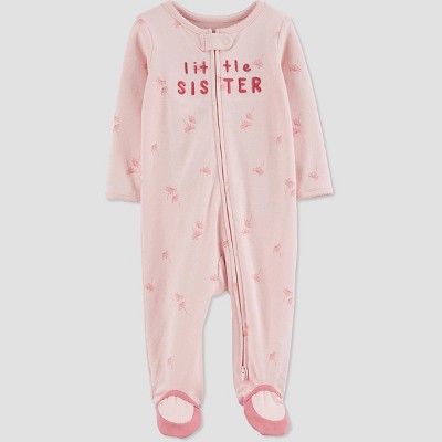 Baby Girls' 'Little Sister' Floral Footed Pajama - Just One You® made by carter's Pink Newborn