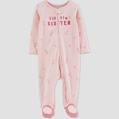 Image of Carter's Just One You® Baby Girls' 'Little Sister' Floral Footed Pajama - Pink 6-9M