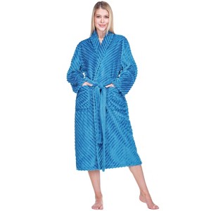 PAVILIA Super Soft Womens Robe, Fluffy Plush Fuzzy Cozy House Shower Bathrobe, Ribbed Striped Warm Fleece Long Robe for Women - 1 of 4