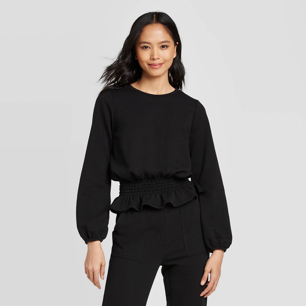 Women's Crew Neck Smocked Waist Knit Sweatshirt - Who What Wear Black XXL, Women's was $29.99 now $20.99 (30.0% off)