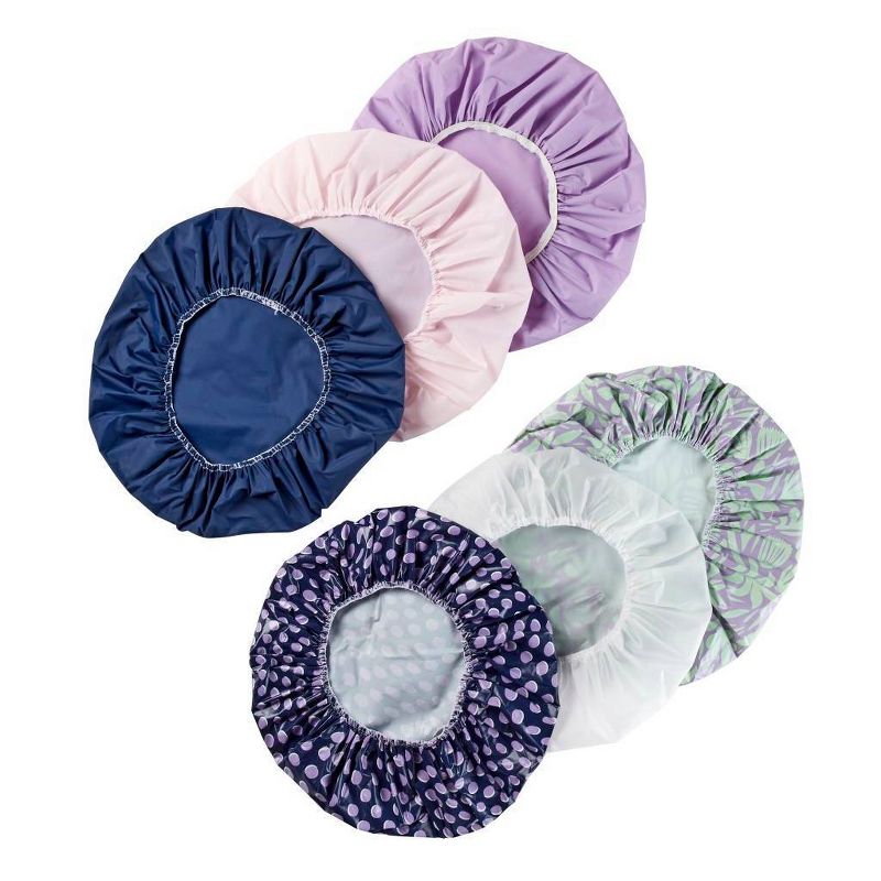 Conair Standard Size Elastic Edge Value Pack Shower Cap Set includes both solid and prints - 6pk, 5 of 7