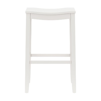 30" White Wood Backless Saddle Bar Stool