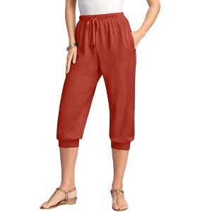 Roaman's Women's Plus Size Drawstring Soft Knit Capri Pant - 1 of 4