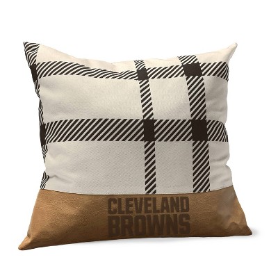 NFL Cleveland Browns Farmhouse Plaid Faux Leather Throw Pillow