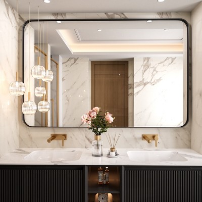 Tempered Glass Rounded Rectangle Framed Wall-Mounted Bathroom Vanity Mirror