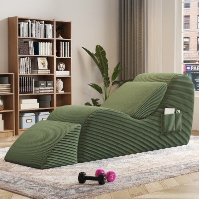 SYFERLORY Ergonomic Yoga Chair with Ottoman - Recliner with Side Pockets，Green