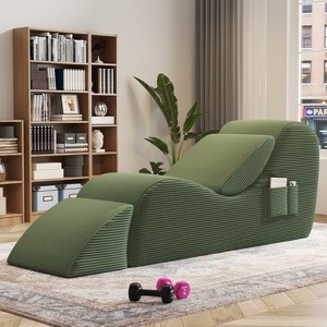 SYFERLORY Ergonomic Yoga Chair with Ottoman - Recliner with Side Pockets，Green - 1 of 4