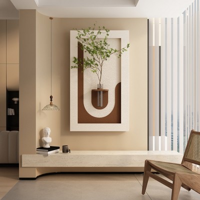 Moda Furnishings Sandstone Wall Decor - Simulated Green Plants, Glass Vase & Rabbit Statue, Living Room Bedroom Hallway Lighting Art