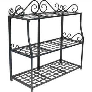 Sunnydaze Indoor/Outdoor Iron Metal 3-Tiered Potted Flower Plant Stand with Scrolled Back Design - 30" - Black - 1 of 4