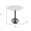 HomeRoots 36" White and Silver Wood and Metal Pedestal Base Round Top Dining Table - 3 of 4