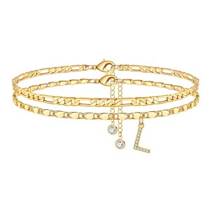 Turandoss Ankle Bracelets for Women, 14K Gold Plated Dainty Layered Chain CZ Initial Anklets Set Summer Jewelry Gifts - 1 of 4