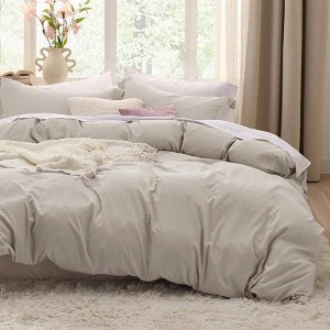 King Size Duvet Cover Set, 3 Pieces, Prewashed Cotton - Like, 104x90 Inches with Zipper, 2 Pillow Shams, Linen Style - 1 of 4