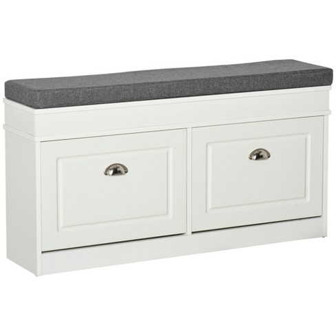 Upholstered Modern Shoe Storage Cabinet with Door White Entryway Storage  Bench Cabinet