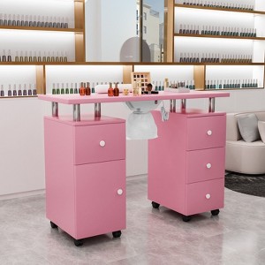 Karlhome 42.5 in. White MDF 3-Drawer Manicure Table Nail Desk with Storage, Doors, Electric Dust Collector - 1 of 4