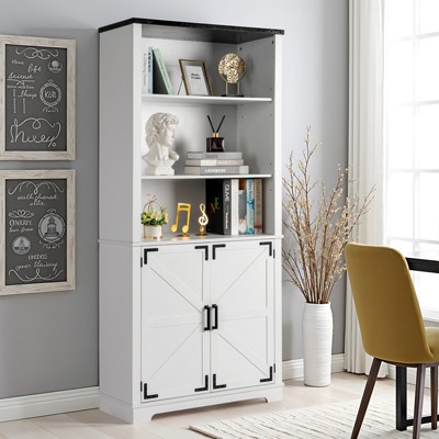 KTMBDW Industrial Bookshelves and Bookcases with Doors Floor Standing 5 Shelf Display Storage Shelves 70.9" Tall Bookcase for Home Office, Living Room
