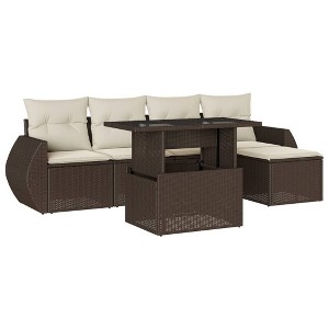 vidaXL 6 Piece Patio Sofa Set with Cushions Brown and Cream Poly Rattan - Without Storage - 1 of 4