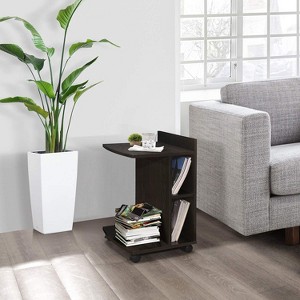 Kings Brand Furniture Farrell Snack Side End Table with Storage Shelves and Wheels, Chocolate - 1 of 4