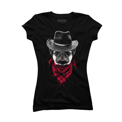 Junior's Design By Humans Cowboy Pug By clingcling T-Shirt