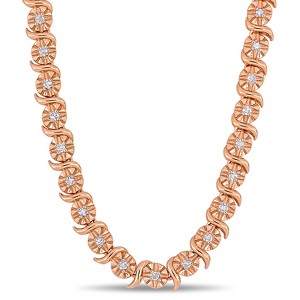EVERLY JEWELRY | Rose Plated Sterling Silver 1/2 CT TDW Diamond S-Link Tennis Necklace - 17 inch - 1 of 4