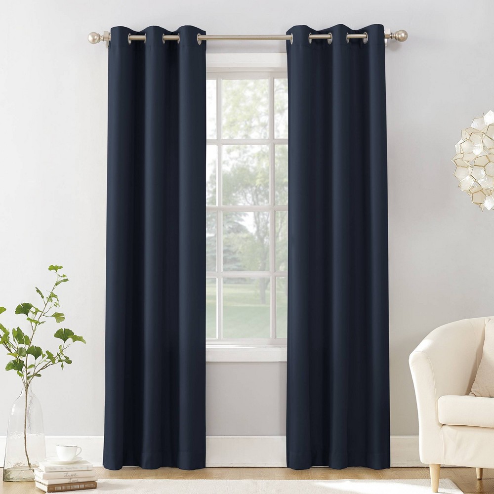 63"x40" Sora Casual Textured Light Filtering Grommet Top Curtain Panel Navy - No. 918