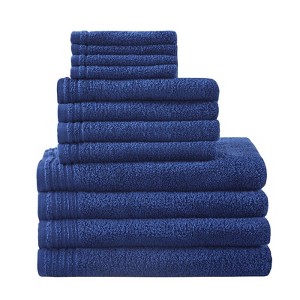 SEVOBAL Bath Towel and Washcloth Sets 12 Piece Quick Dry Cotton Towel Set with Treatment for Bathroom Use, Navy, 13.5"*9.5"*7.5" - 1 of 4