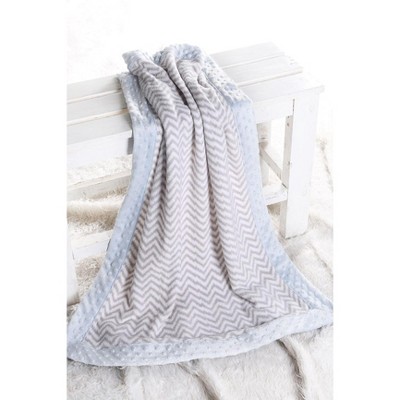 Bacati - Grey Chevron with Solid Border Blanket (Grey Chevron/Baby Blue Border)