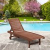 Chaise Lounge Chair Outdoor Wooden Pool Lounge Chair with 3-level Adjustable Backrest, Built-In Table and Rolling Wheels - 2 of 4