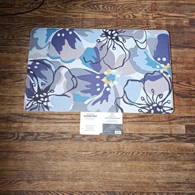 World Rug Gallery Modern Large Floral Anti Fatigue Standing Mat - Blue  18x30