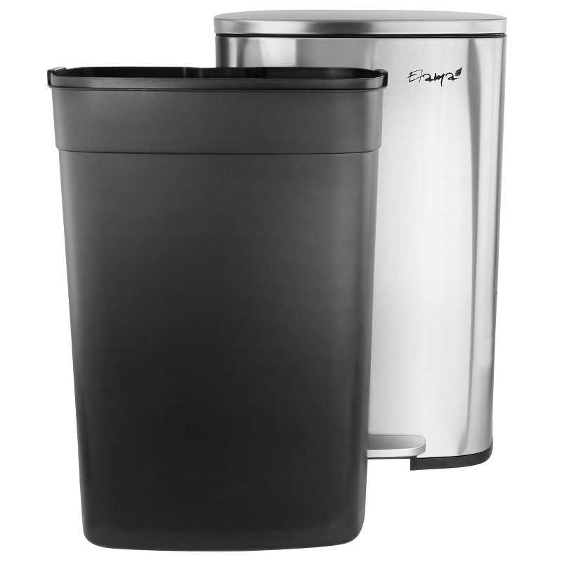 Elama 50 Liter/13 Gallon Rectangular Stainless Steel Step Trash Bin with Slow Close Mechanism in Matte Silver, 3 of 9