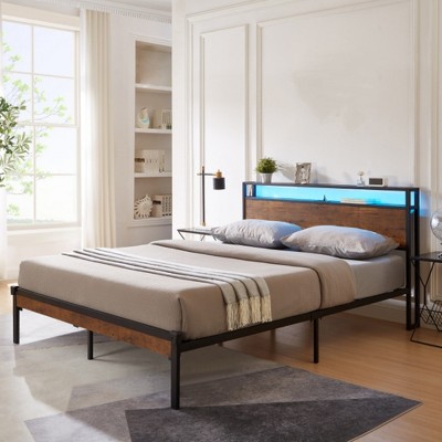 Full Size Bed Frame with Headboard, Metal Platform Bed Frame, Metal Slats Support, No Box Spring Needed, Under Bed Storage, Easy Assemble