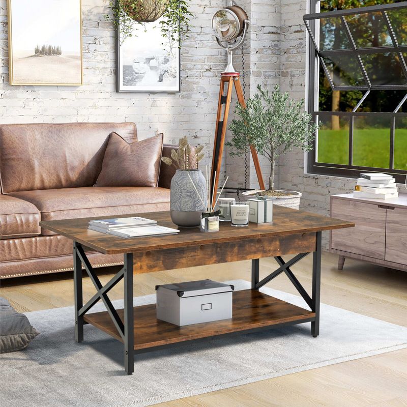Tangkula Coffee Table Industrial 2-Tier w/ Storage Shelf &Storage Shelf for Living Room, 4 of 11