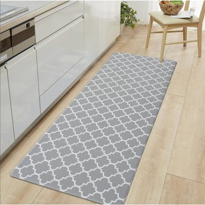 Gray and White PVC Modern Trellis Anti-Fatigue Mat 18" x 47"