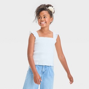 Girls' Smocked Floral Flutter Sleeve Top - Cat & Jack™ - 1 of 3