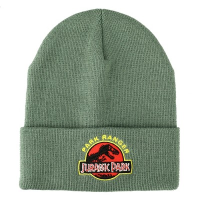 Jurassic Park Ranger Embroidered Knitted Beanie : Cuffed Hat Logo Green Target