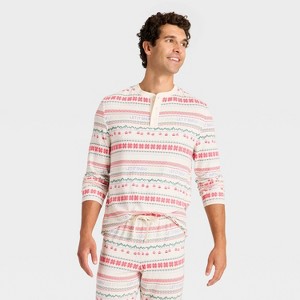 Men's "Let it Snow" Fair Isle Cozy Knit Long Sleeve Henley Holiday Matching Family Pajama Shirt - Wondershop™ Cream - 1 of 4