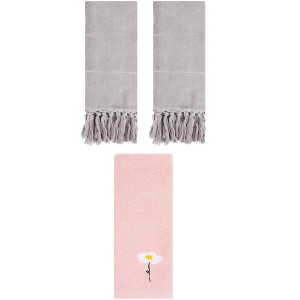 REGALWOVEN 3 Packs Cotton Soft Absorbent Floral Pattern and Solid Hand Towel Set - 1 of 4