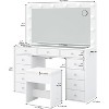 White Adjustable Brightness Makeup Vanity Set with 12 LED Lights & Power Outlet - White Vanity Desk with Mirror, 11 Drawers, Included Chair & 3 Ligh - 3 of 4