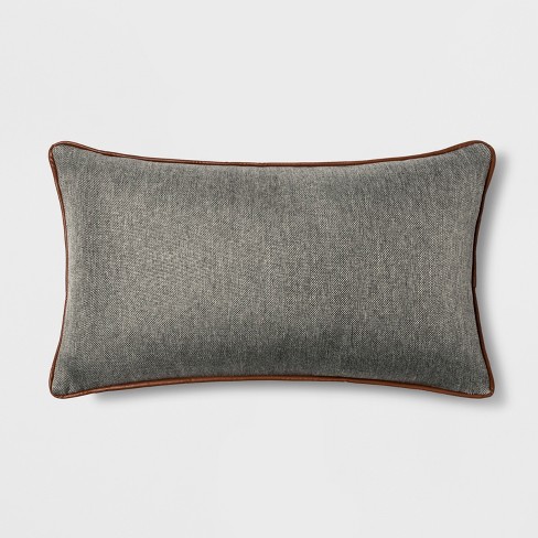 Faux Leather Piping Lumbar Throw Pillow Gray Threshold Target