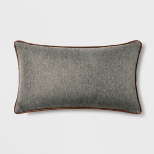 Faux Leather Piping Lumbar Throw Pillow Gray - Threshold