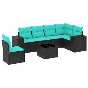 vidaXL 7 Piece Patio Sofa Set with Cushions Black Poly Rattan - 1 of 4