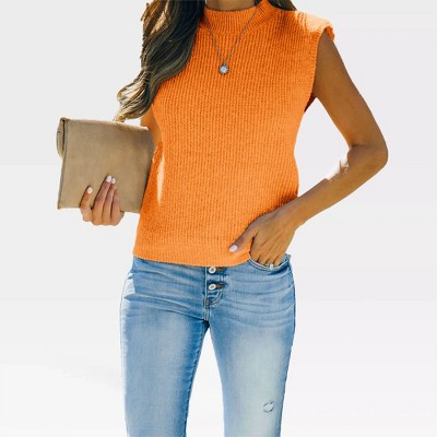 Women's Cap Sleeve Knit Pullover Sweater Crew Neck Tank Tops