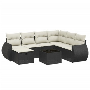 vidaXL Garden Sofa Set Black Poly Rattan, Tempered Glass Large Modular - 1 of 4