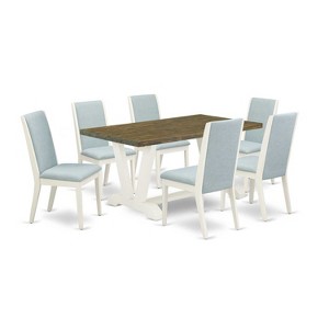 HomeStock 7-Piece Distressed Jacobean Finish Solid Wood Top Dining Table with 6-Parson Chairs - 1 of 4